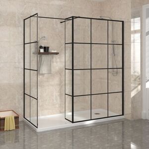 NRG - Black Grid Wet Room Walk in Easy Clean Glass Screen Shower Enclosure with Return Panel 900mm & 1400mm NRG - Black Grid Wet Room Walk in Easy Clean Glass Screen Shower Enclosure with Return Panel 900mm & 1400mm