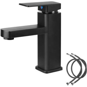 TONCHEAN Grifo de baño negro, grifo mezclador de lavabo de aleación con agua fría y caliente disponible, grifo de fregadero con mangueras flexibles TONCHEAN Grifo de baño negro, grifo mezclador de lavabo de aleación con agua fría y caliente disponible, grifo de fregadero con mangueras flexibles