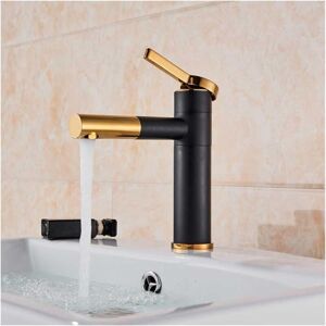 TONCHEAN Grifo para lavabo cilíndrico negro sencillo y moderno, grifo mezclador para lavabo - negro y dorado, 20 cm TONCHEAN Grifo para lavabo cilíndrico negro sencillo y moderno, grifo mezclador para lavabo - negro y dorado, 20 cm