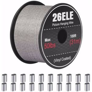 GROOFOO Picture Hanging Wire 50lb, Heavy Duty Stainless Steel Wire Rope for Hanging Picture Frame Mirror and Wall Art, Strong Metal Wire 100Feet with GROOFOO Picture Hanging Wire 50lb, Heavy Duty Stainless Steel Wire Rope for Hanging Picture Frame Mirror and Wall Art, Strong Metal Wire 100Feet with