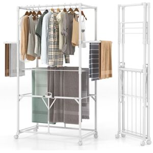 Costway - H-shaped Clothes Drying Rack Collapsible Hanging Dryer Stand w/2 Folding Shelves Costway - H-shaped Clothes Drying Rack Collapsible Hanging Dryer Stand w/2 Folding Shelves