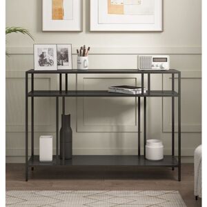 Hallowood Furniture - Bewdley Large Black Metal Display Unit with 2 Shelves, Modern Shelf Unit, Radiator Table, Slim Console Table for Hallway & Hallowood Furniture - Bewdley Large Black Metal Display Unit with 2 Shelves, Modern Shelf Unit, Radiator Table, Slim Console Table for Hallway &