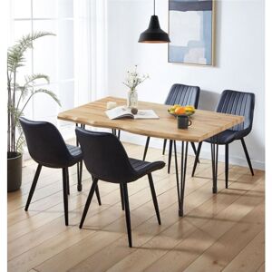 Hallowood Furniture - Cullompton Large Dining Table and Chairs Set 4, Live Edge Effect Top Kitchen Table (120cm) and Black Bonded Leather Chairs, Hallowood Furniture - Cullompton Large Dining Table and Chairs Set 4, Live Edge Effect Top Kitchen Table (120cm) and Black Bonded Leather Chairs,