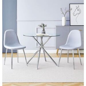 Hallowood Furniture - Cullompton Small Glass Dining Table and Chairs Set 2, Round Dining Table (90cm) and Grey Fabric Chairs, Kitchen Table and Hallowood Furniture - Cullompton Small Glass Dining Table and Chairs Set 2, Round Dining Table (90cm) and Grey Fabric Chairs, Kitchen Table and