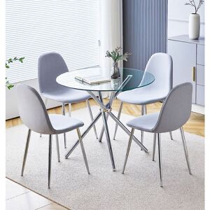 Hallowood Furniture - Cullompton Small Glass Dining Table and Chairs Set 4, Round Dining Table (90cm) and Grey Fabric Chairs, Kitchen Table and Hallowood Furniture - Cullompton Small Glass Dining Table and Chairs Set 4, Round Dining Table (90cm) and Grey Fabric Chairs, Kitchen Table and