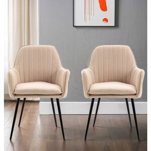 Hallowood Furniture Cullompton Dining Chairs Set of 2, Upholstered Light Brown Fabric Dining Chairs with Armrests and Sturdy Black Metal Legs for Hallowood Furniture Cullompton Dining Chairs Set of 2, Upholstered Light Brown Fabric Dining Chairs with Armrests and Sturdy Black Metal Legs for