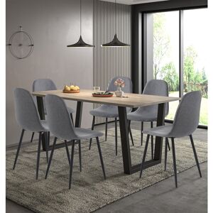 Hallowood Furniture Dudley Large Dining Table and Chairs Set 6, Dinner Table (180cm) with Chunky U Shaped Metal Legs & Dark Grey Fabric Chairs, Hallowood Furniture Dudley Large Dining Table and Chairs Set 6, Dinner Table (180cm) with Chunky U Shaped Metal Legs & Dark Grey Fabric Chairs,