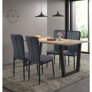 Hallowood Furniture Dudley Large Dining Table and Chairs Set 4, Dinner Table (180cm) with Chunky U Shaped Metal Legs & Black Faux Leather Chairs, Hallowood Furniture Dudley Large Dining Table and Chairs Set 4, Dinner Table (180cm) with Chunky U Shaped Metal Legs & Black Faux Leather Chairs,