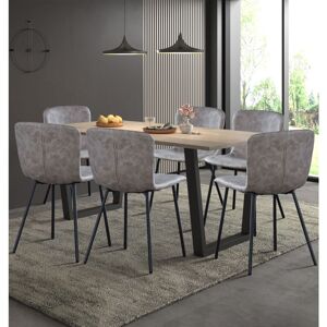 Hallowood Furniture Dudley Large Dining Table and Chairs Set 6, Dinner Table (180cm) with Chunky U Shaped Metal Legs & Taupe Leather Effect Chairs, Hallowood Furniture Dudley Large Dining Table and Chairs Set 6, Dinner Table (180cm) with Chunky U Shaped Metal Legs & Taupe Leather Effect Chairs,