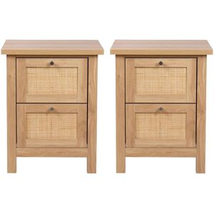 Hallowood Furniture - Newquay Oak Effect Bedside Table with 2 Drawers and Rattan Front Set of 2, Narrow Bedside Table, Lamp Table, Bedroom Storage Hallowood Furniture - Newquay Oak Effect Bedside Table with 2 Drawers and Rattan Front Set of 2, Narrow Bedside Table, Lamp Table, Bedroom Storage