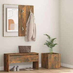 Hallway Furniture Set Smoked Oak Engineered Wood vidaXL Hallway Furniture Set Smoked Oak Engineered Wood vidaXL