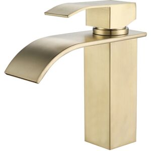 ANPVIZ Hand basin faucet, waterfall basin faucet, basin mixer tap, waterfall faucets with large spout, brushed golden stainless steel ANPVIZ Hand basin faucet, waterfall basin faucet, basin mixer tap, waterfall faucets with large spout, brushed golden stainless steel