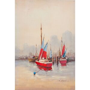 Biscottini - Hand -painted made barca rossa oil painting on canvas Biscottini - Hand -painted made barca rossa oil painting on canvas