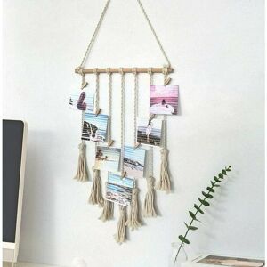 Hoopzi - Hanging Photo Display, Handmade Macrame Tassel Hanging Pictures Organizer Boho Home Decor, diy with 25 Wood Clips (Beige) Hoopzi - Hanging Photo Display, Handmade Macrame Tassel Hanging Pictures Organizer Boho Home Decor, diy with 25 Wood Clips (Beige)