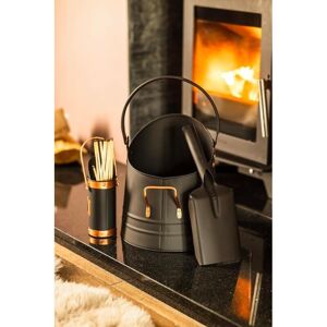 MARCO PAUL Heavy Duty Fireside Storage set Coal Bucket Set Metal Black Coal Scuttle Shovel & Match Canister With Bronze Details MARCO PAUL Heavy Duty Fireside Storage set Coal Bucket Set Metal Black Coal Scuttle Shovel & Match Canister With Bronze Details