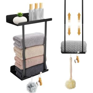 Ikodm - Height-adjustable towel rack with shelf and hook, 38-75 cm, no drilling required, black Ikodm - Height-adjustable towel rack with shelf and hook, 38-75 cm, no drilling required, black