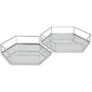 Hill Interiors - Hexagon Set of Two Trays - Glass/Metal - L43 x W50 x H9 cm - Silver Hill Interiors - Hexagon Set of Two Trays - Glass/Metal - L43 x W50 x H9 cm - Silver