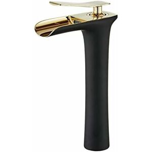 Héloise - High Body Waterfall Faucet Single Handle 1 Hole Mount Basin Bathroom Sink Faucets Black Paint Gold Chrome Single Handle Hot And Cold Basin Héloise - High Body Waterfall Faucet Single Handle 1 Hole Mount Basin Bathroom Sink Faucets Black Paint Gold Chrome Single Handle Hot And Cold Basin