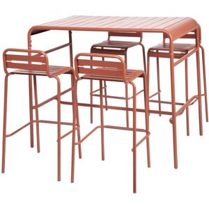 SWEEEK Garden high table with 4 steel bar stools, Amelia, Terracotta, 120x70x95 cm SWEEEK Garden high table with 4 steel bar stools, Amelia, Terracotta, 120x70x95 cm