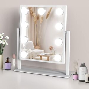 WOIYIC Hollywood Makeup Mirror with Lights, Large Lighted Vanity Mirror with 3 Light Colors and 9 Dimmable LED Bulbs, Touch Screen 360 Degree Rotation WOIYIC Hollywood Makeup Mirror with Lights, Large Lighted Vanity Mirror with 3 Light Colors and 9 Dimmable LED Bulbs, Touch Screen 360 Degree Rotation