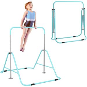 Homcom - Kids Gymnastic Bar w/ Adjustable Height, Foldable Training Bar Green Homcom - Kids Gymnastic Bar w/ Adjustable Height, Foldable Training Bar Green