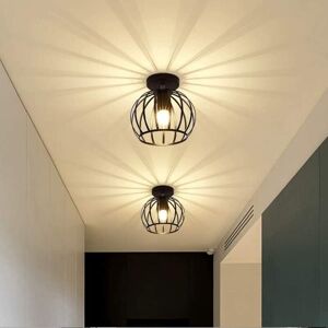 AXHUP Industrial Ceiling Light with Metal Cage, Flush Mount Round Chandelier Fixture for Bedroom Living Room Hall Kitchen Lounger (Black) 2PCS AXHUP Industrial Ceiling Light with Metal Cage, Flush Mount Round Chandelier Fixture for Bedroom Living Room Hall Kitchen Lounger (Black) 2PCS