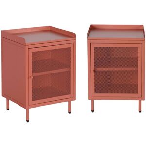SWEEEK Set of 2 industrial terracotta metal bedside tables with 1 mesh door, 40 x 37 x 58,5 cm - Ohio SWEEEK Set of 2 industrial terracotta metal bedside tables with 1 mesh door, 40 x 37 x 58,5 cm - Ohio