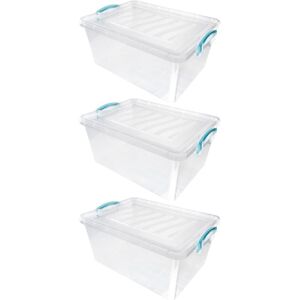 JVL - Plastic Clip Lidded Storage Box, Stackable & Nestable, Clear, Set of 3, 25L JVL - Plastic Clip Lidded Storage Box, Stackable & Nestable, Clear, Set of 3, 25L