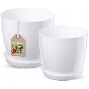 KADAX Flower Pot Set with Saucer, Made of Plastic, 18 cm + 20 cm, White KADAX Flower Pot Set with Saucer, Made of Plastic, 18 cm + 20 cm, White