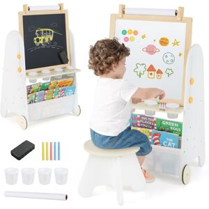 Costway - Kids Art Easel 4-in-1 Toddler Activity Table Set w/ Whiteboard Natural Costway - Kids Art Easel 4-in-1 Toddler Activity Table Set w/ Whiteboard Natural
