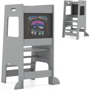 Costway - Kids Kitchen Step Stool 2-In-1 Toddler Standing Tower-Grey Costway - Kids Kitchen Step Stool 2-In-1 Toddler Standing Tower-Grey