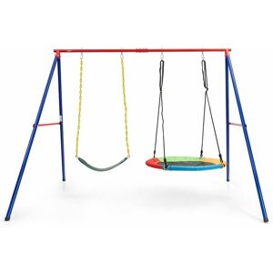 COSTWAY Kids Swing Set A-Frame Metal Swing Stand W/ Saucer Swing Seat & Belt Swing Seat COSTWAY Kids Swing Set A-Frame Metal Swing Stand W/ Saucer Swing Seat & Belt Swing Seat