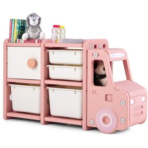 Costway - Kids Toy Storage Organizer Truck-shaped Toddler Storage Cabinet 2 Plastic Bins Costway - Kids Toy Storage Organizer Truck-shaped Toddler Storage Cabinet 2 Plastic Bins