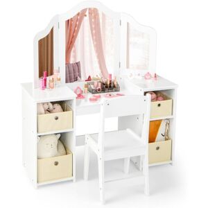 Costway - Kids Vanity Table & Chair Set 2-in-1 Princess Pretend Play Makeup Vanity Costway - Kids Vanity Table & Chair Set 2-in-1 Princess Pretend Play Makeup Vanity
