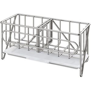 MEMKEY Kitchen Sink Sponge Holder Organizer, Kitchen Sink Storage for Cleaning Brush, Soap Dish with Drain Tray, Silver MEMKEY Kitchen Sink Sponge Holder Organizer, Kitchen Sink Storage for Cleaning Brush, Soap Dish with Drain Tray, Silver