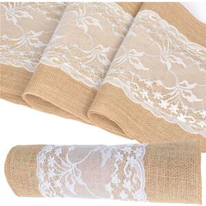 Linghhang - Lace Burlap Table Runner, Vintage Jute Table Runner with Lace, Lace Burlap Table Runner, 10.1mx 30cm Linghhang - Lace Burlap Table Runner, Vintage Jute Table Runner with Lace, Lace Burlap Table Runner, 10.1mx 30cm