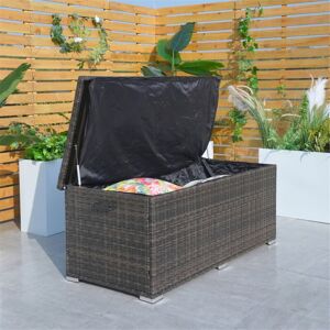 Abrihome - 495L Iron Outdoor Rattan Storage Box, Outdoor Medium Deck Storage Box for Patio, Yard, Garden, Brown (L155 x H64.5 x W72) Abrihome - 495L Iron Outdoor Rattan Storage Box, Outdoor Medium Deck Storage Box for Patio, Yard, Garden, Brown (L155 x H64.5 x W72)
