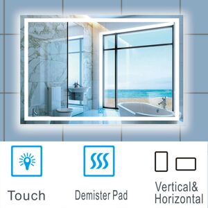 Aica Sanitaire - Large Size Bathroom Mirror with Illuminated led Lights Touch Contorl Demister-1200x700mm Aica Sanitaire - Large Size Bathroom Mirror with Illuminated led Lights Touch Contorl Demister-1200x700mm