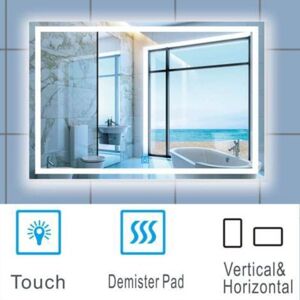 Aica Sanitaire - Large Size Bathroom Mirror with Illuminated led Lights Touch Contorl Demister-1100x800mm Aica Sanitaire - Large Size Bathroom Mirror with Illuminated led Lights Touch Contorl Demister-1100x800mm