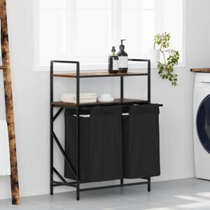 Laundry Basket 2 Compartments with Shelves Smoked Oak Vidaxl Laundry Basket 2 Compartments with Shelves Smoked Oak Vidaxl