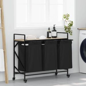 Laundry Basket 3 Compartments with Wheels Sonoma Oak Vidaxl Laundry Basket 3 Compartments with Wheels Sonoma Oak Vidaxl