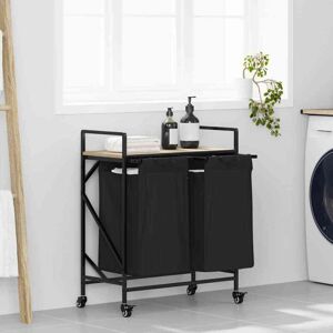 Laundry Basket 2 Compartments with Wheels Sonoma Oak Vidaxl Laundry Basket 2 Compartments with Wheels Sonoma Oak Vidaxl