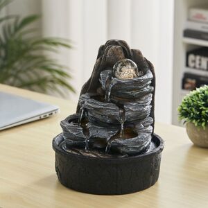 LIVINGANDHOME Layered Rock Cascading Tabletop Fountain with led Crystal Ball LIVINGANDHOME Layered Rock Cascading Tabletop Fountain with led Crystal Ball