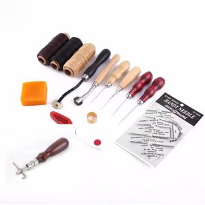 TINOR Leather Working Tools, Hand Stitching Sewing Thread Waxed Awl Thimble Kit 14Pcs Leather Sewing Repair Tools for Sewing Leather for diy for TINOR Leather Working Tools, Hand Stitching Sewing Thread Waxed Awl Thimble Kit 14Pcs Leather Sewing Repair Tools for Sewing Leather for diy for