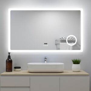 Aica Sanitaire - led Bathroom Mirror with led Lights and Demister Touch Sensor Wall Mounted - 1200x700mm Bluetooth+Magnify+Clock+Dimmable 3 Light Aica Sanitaire - led Bathroom Mirror with led Lights and Demister Touch Sensor Wall Mounted - 1200x700mm Bluetooth+Magnify+Clock+Dimmable 3 Light