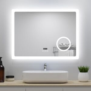Aica Sanitaire - led Bathroom Mirror with led Lights and Demister Touch Sensor Wall Mounted - 1000x600mm Bluetooth+Magnify+Clock+Dimmable 3 Light Aica Sanitaire - led Bathroom Mirror with led Lights and Demister Touch Sensor Wall Mounted - 1000x600mm Bluetooth+Magnify+Clock+Dimmable 3 Light