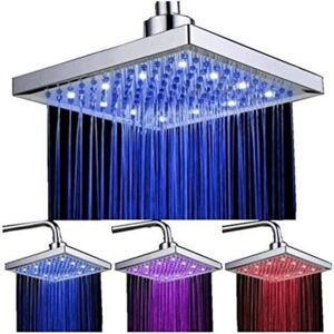 TOOLIVE Led Shower Head, 8 Inch Square Temperature Control, 3 Color Changing ABS Chrome Finished, 12pcs Led Shower Head for Bathroom TOOLIVE Led Shower Head, 8 Inch Square Temperature Control, 3 Color Changing ABS Chrome Finished, 12pcs Led Shower Head for Bathroom