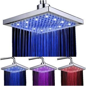 BEIJIYI LED Shower Head, 8 Inch Square Temperature Control, ABS Chrome Finish, 3 Color Changing, LED Shower Head for Bathroom BEIJIYI LED Shower Head, 8 Inch Square Temperature Control, ABS Chrome Finish, 3 Color Changing, LED Shower Head for Bathroom
