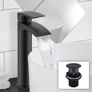 Nes Home - Vago Modern Matte Black High Rise Tall Basin Mixer Tap & Waste Nes Home - Vago Modern Matte Black High Rise Tall Basin Mixer Tap & Waste