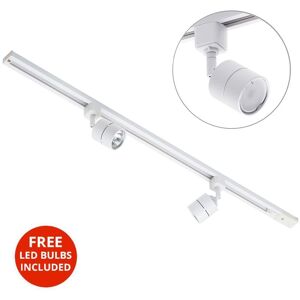 Litecraft - 1M Kitchen Track Light With 2 Soho Fixture & led Bulbs - White Litecraft - 1M Kitchen Track Light With 2 Soho Fixture & led Bulbs - White